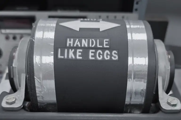 A gyro stenciled Handle like eggs in its mount on the test bench