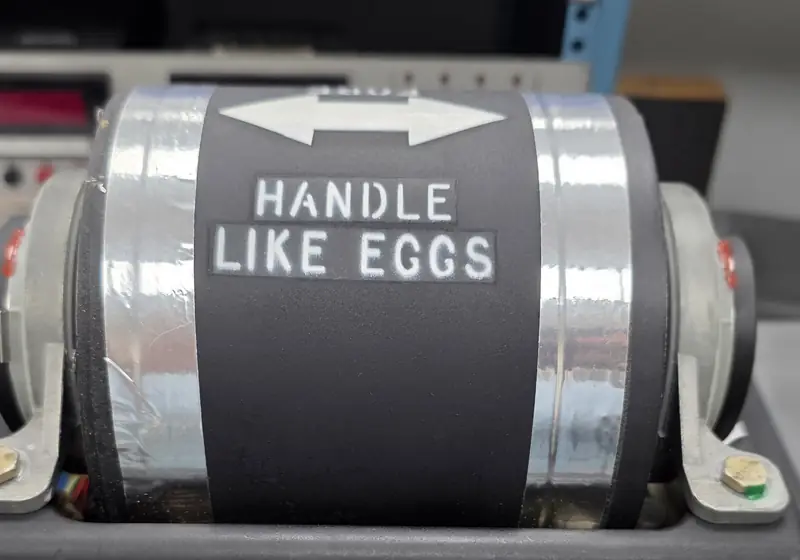 A gyro stenciled Handle like eggs in its mount on the test bench