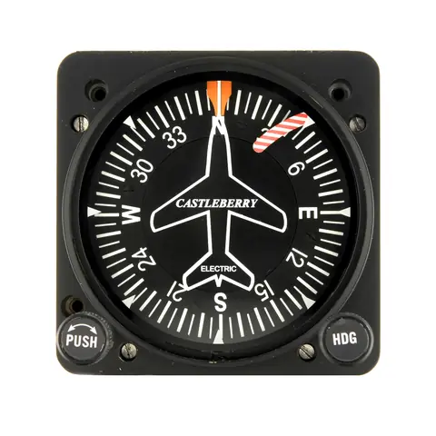 Castleberry 200 series electric directional gyro with the fixed-wing display: airplane symbol, compass card and heading bug