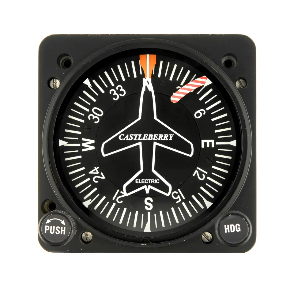 Castleberry 200 series electric directional gyro with the fixed-wing display: airplane symbol, compass card and heading bug