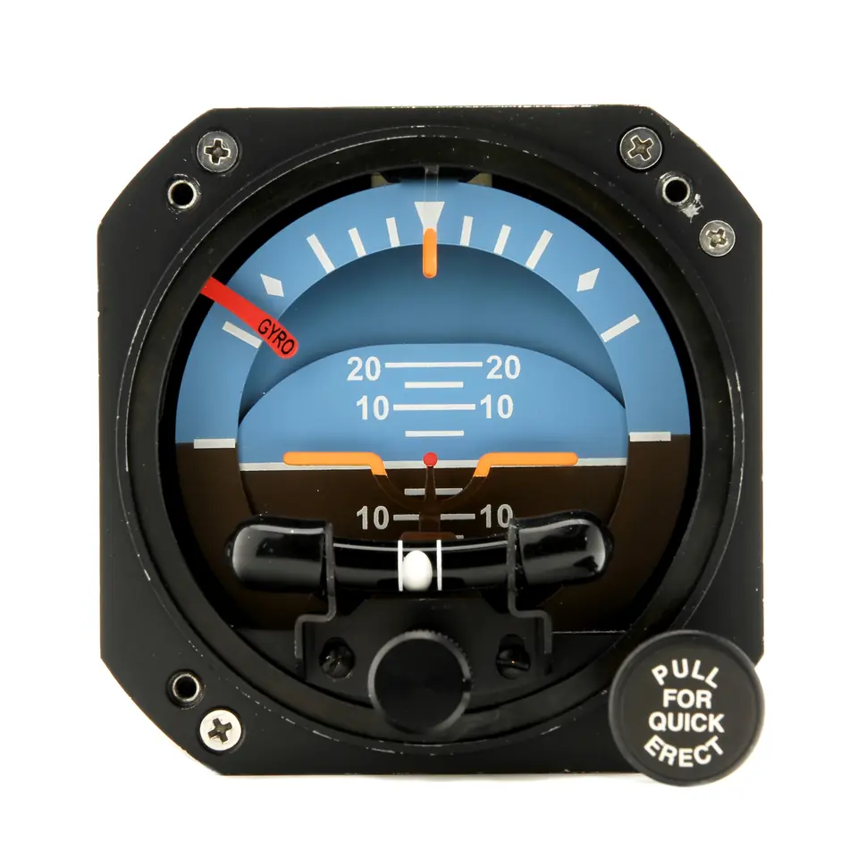 Castleberry 900-23EPHD electric attitude indicator in a round case, with a gyro warning flag