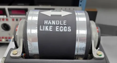 A gyro stenciled Handle like eggs in its mount on the test bench