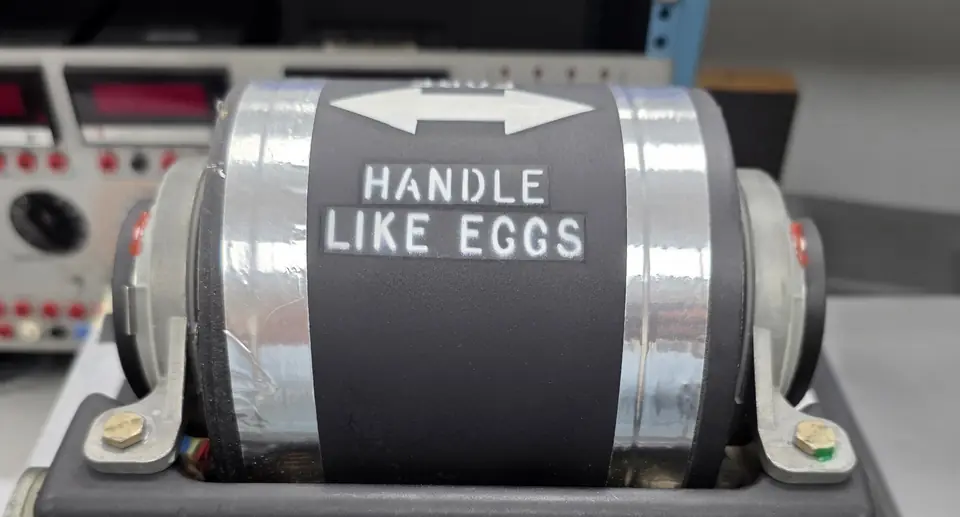 A gyro stenciled Handle like eggs in its mount on the test bench