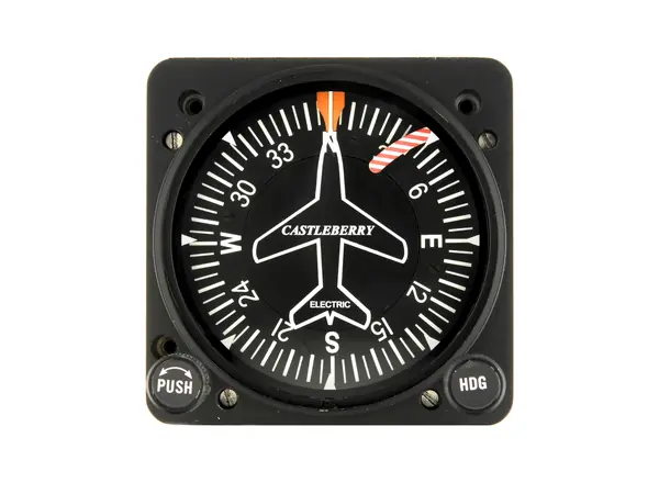 Castleberry electric directional gyro with an airplane symbol and compass card