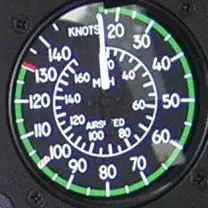 Airspeed indicator in a Robinson R44 instrument panel